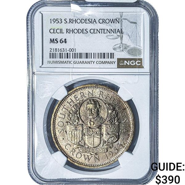 1953 S. Rhodesia Silver Crown NGC MS64