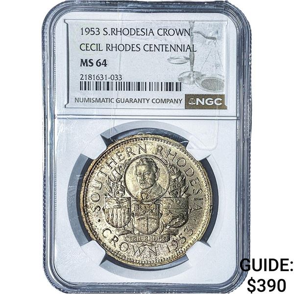 1953 S. Rhodesia Silver Crown NGC MS64