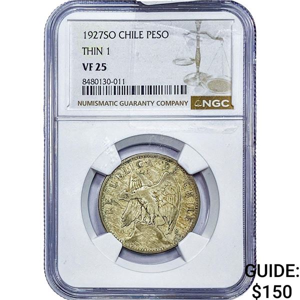 1927 Chile Silver 1 Peso NGC VF25