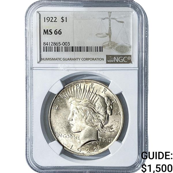 1922 Silver Peace Dollar NGC MS66