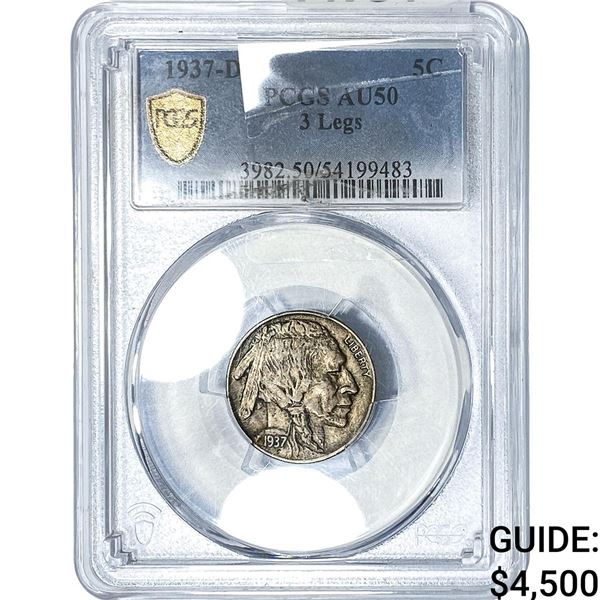 1937-D Buffalo Nickel PCGS AU50 3Legs