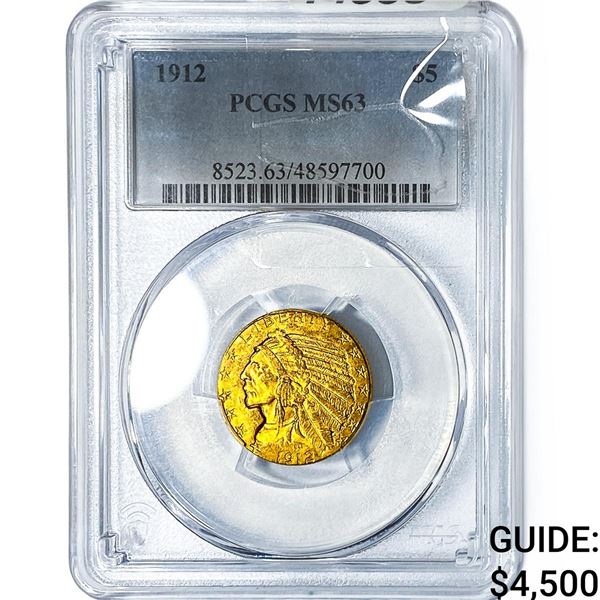 1912 $5 Gold Half Eagle PCGS MS63