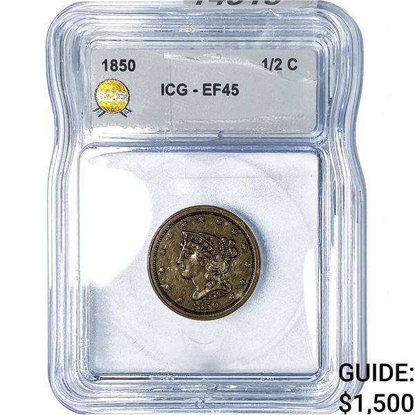 1850 Braided Hair Half Cent ICG EF45