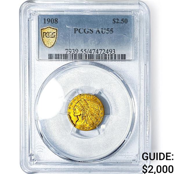 1908 $2.50 Gold Quarter Eagle PCGS AU55