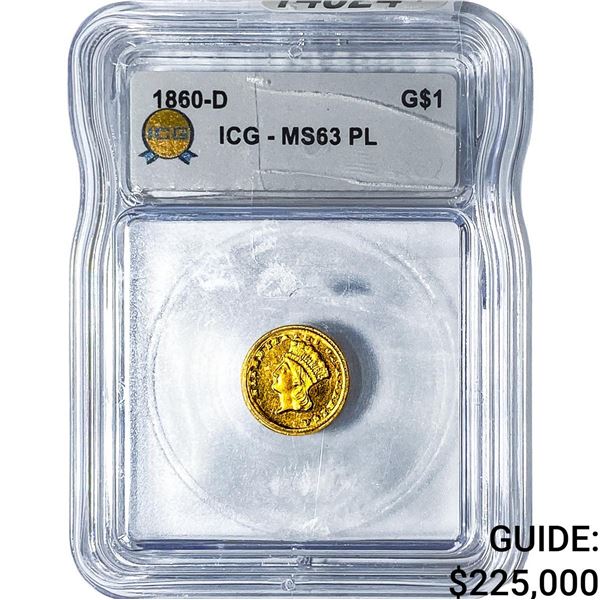 1860-D Rare Gold Dollar ICG MS63 PL