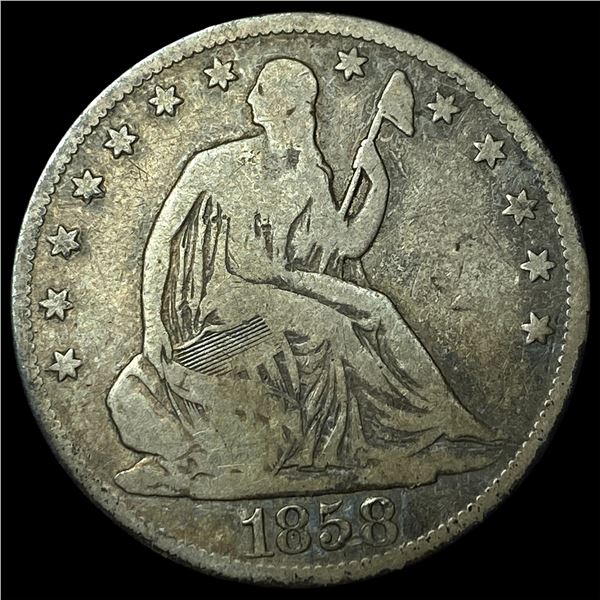 1858-O Silver Seated Liberty Half Dollar  LIGHTLY CIRCULATED