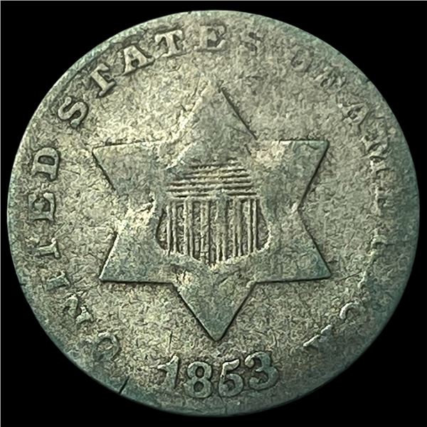 1853 Silver Three-Cent Piece LIGHTLY  CIRCULATED