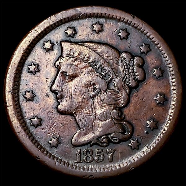 1857 Braided Hair Large Cent LIGHTLY CIRCULATED