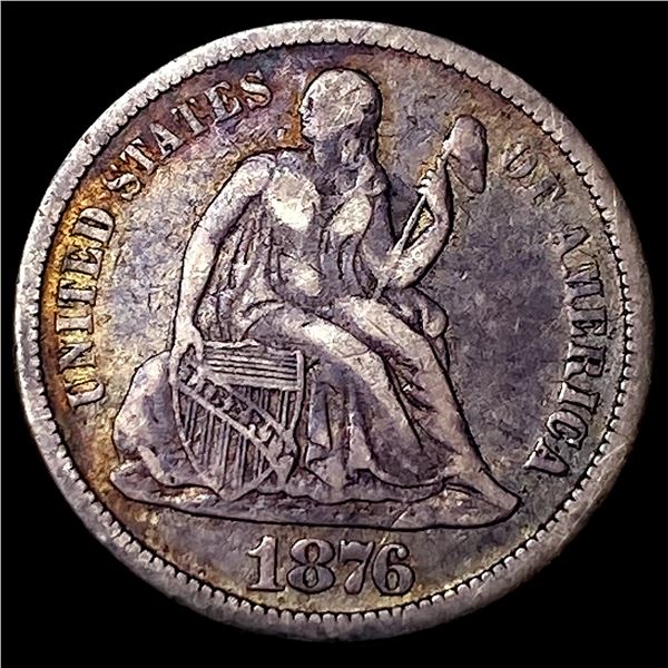 1876-CC Silver Seated Liberty Dime ABOUT UNCIRCULATED