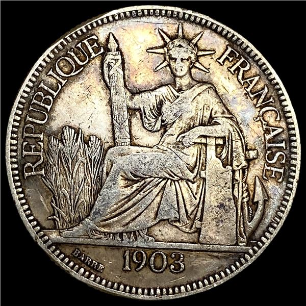 1903 French Indochina Silver Piastre de Commerce NEARLY UNCIRCULATED