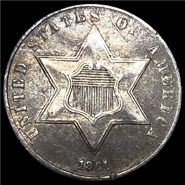 1861 Silver Three-Cent Piece CLOSELY  UNCIRCULATED