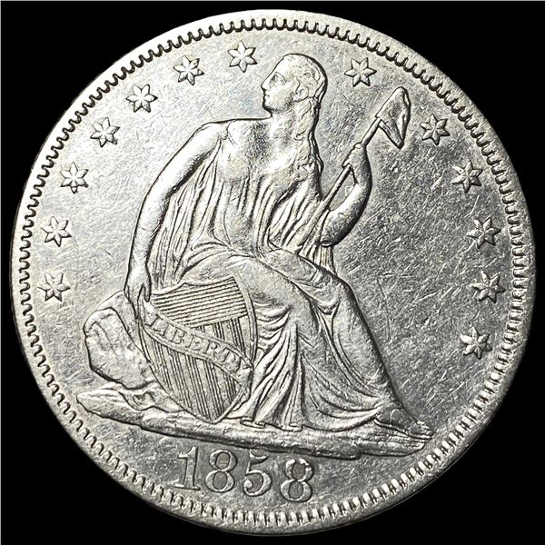 1858 Silver Seated Liberty Half Dollar ABOUT  UNCIRCULATED