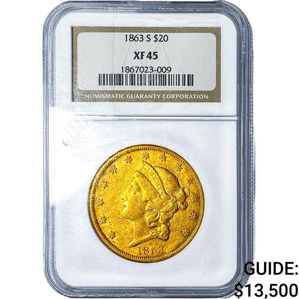 1863-S $20 Gold Double Eagle NGC XF45