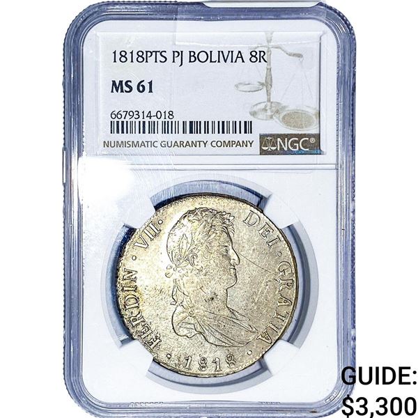1818PTS PJ Bolivia Silver 8 Reales NGC MS61