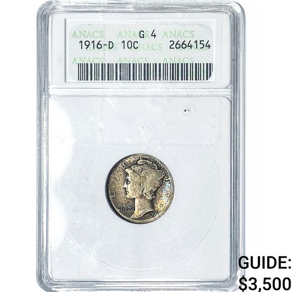1916-D Mercury Silver Dime ANACS G4