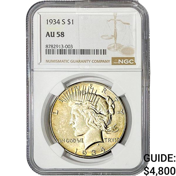 1934-S Silver Peace Dollar NGC AU58