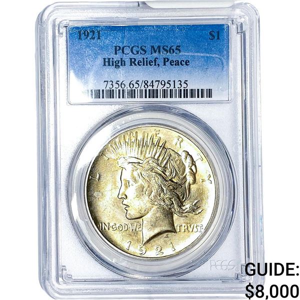 1921 Silver Peace Dollar PCGS MS65 High Relief
