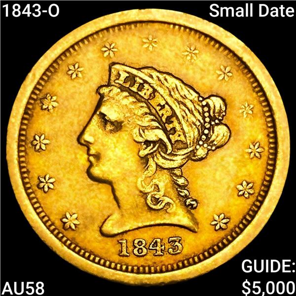 1843-O Small Date $2.50 Gold Quarter Eagle CHOICE AU