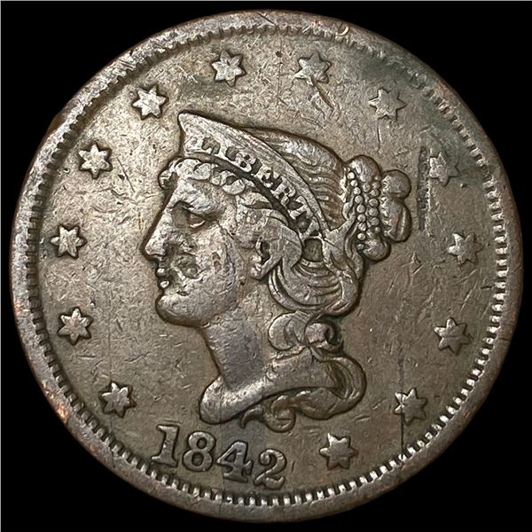 1842 Braided Hair Large Cent LIGHTLY  CIRCULATED