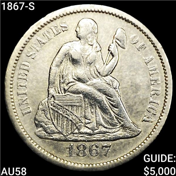 1867-S Seated Liberty Dime CHOICE AU