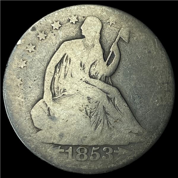 1853 Arrows/Rays Seated Liberty Half Dollar  NICELY CIRCULATED