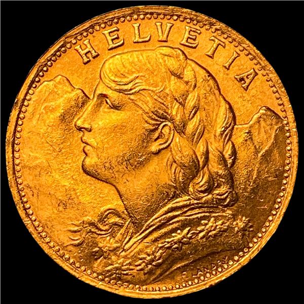 1935-B .1867oz Gold 20 Francs Swiss Helvetia GEM BU