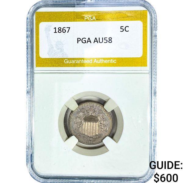 1867 Shield Nickel PGA AU58