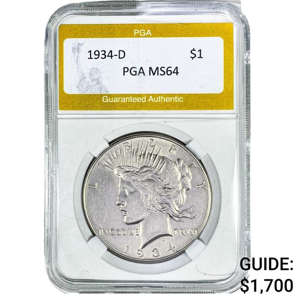 1934-D Silver Peace Dollar PGA MS64