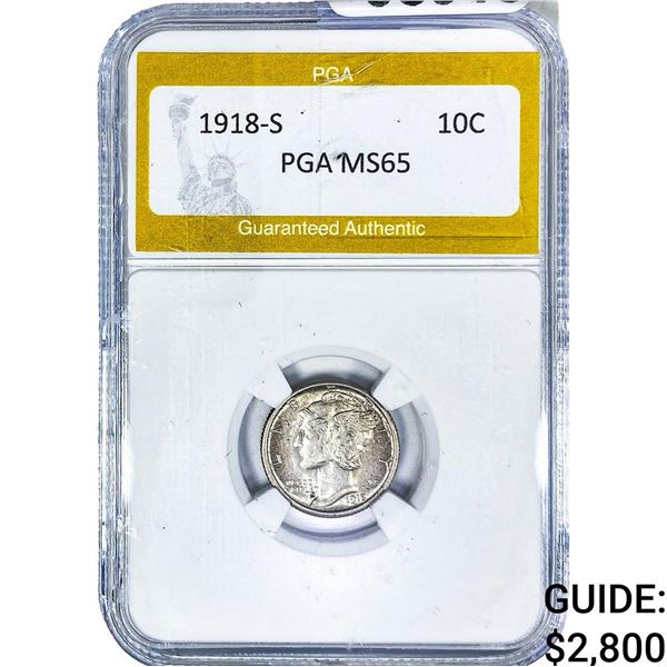 1918-S Mercury Silver Dime PGA MS65
