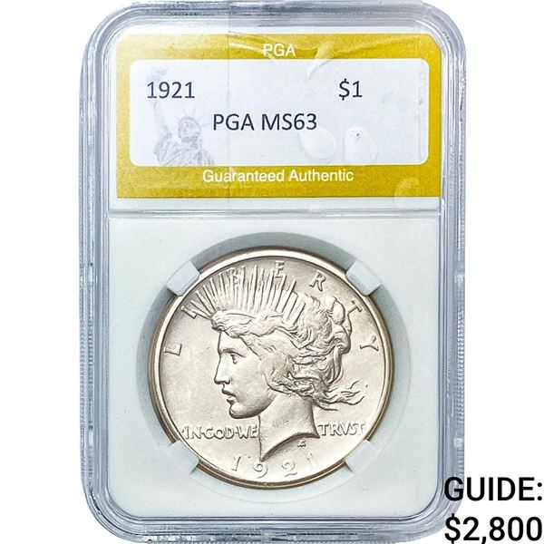 1921 Silver Peace Dollar PGA MS63