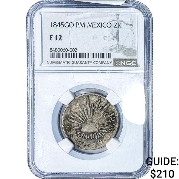 1845-GO Mexico Silver 2 Reales NGC F12