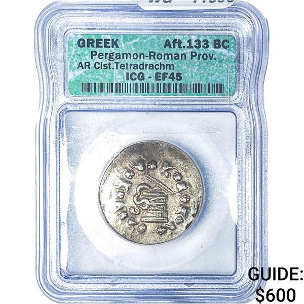 After 133 BC Ancient Greek, Roman Prov. Pergamom Silver Tet. ICG EF45