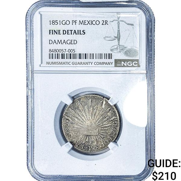 1851-GO Mexico Silver 2 Reales NGC F Details