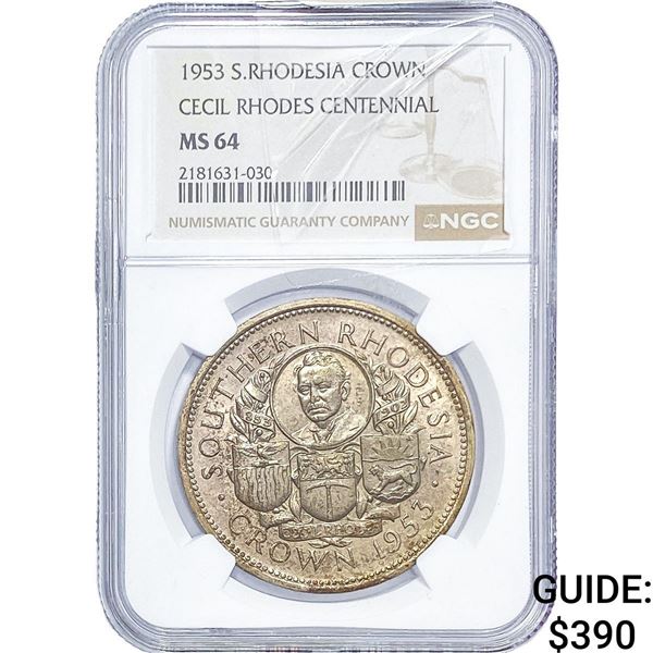 1953 S. Rhodesia Silver Crown NGC MS64