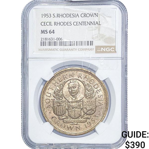 1953 S. Rhodesia Silver Crown NGC MS64