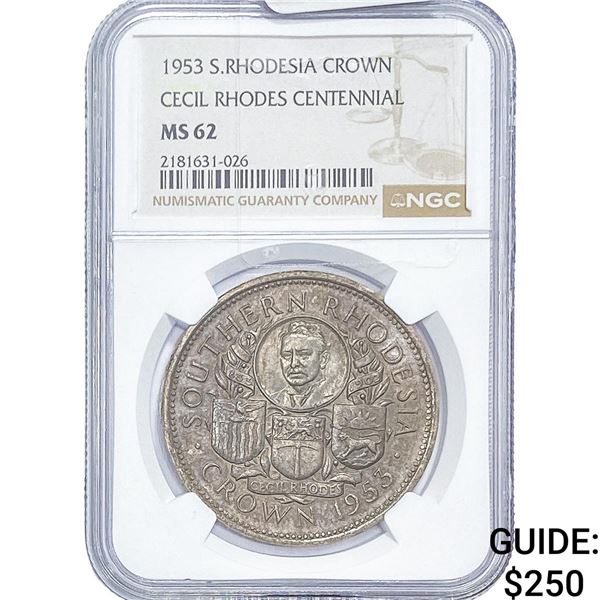 1953 S. Rhodesia Silver Crown NGC MS62