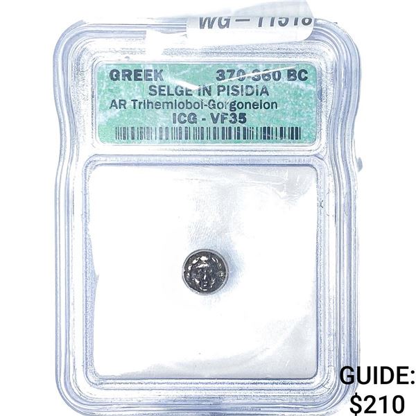 370-360 BC Ancient Greek, Selge in Pisidia Silver Tri-Hemi-Obol ICG VF35