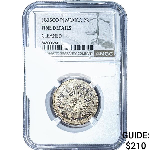 1835-GO Mexico Silver 2 Reales NGC F Details