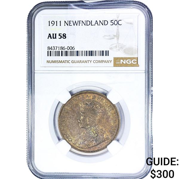 1911 Newfoundland Silver 50 Cents NGC AU58