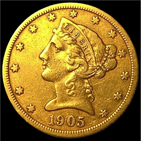 1905-S $5 Gold Half Eagle CHOICE AU