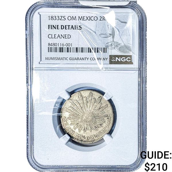 1833-ZS Mexico Silver 2 Reales NGC F Details