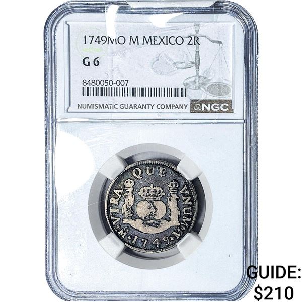 1749-MO Colonial Spain Silver 2 Reales Toned! NGC G6