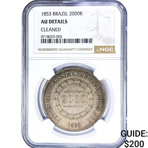 1853 Brazil Silver 2000 Reis NGC AU Details