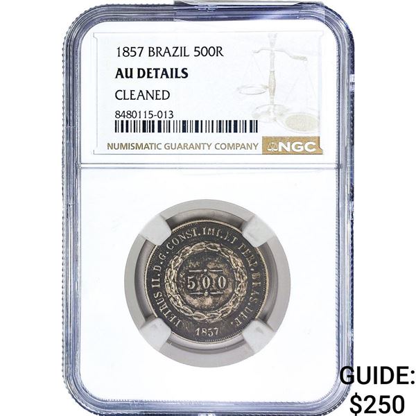 1857 Brazil Silver 500 Reis NGC AU Details