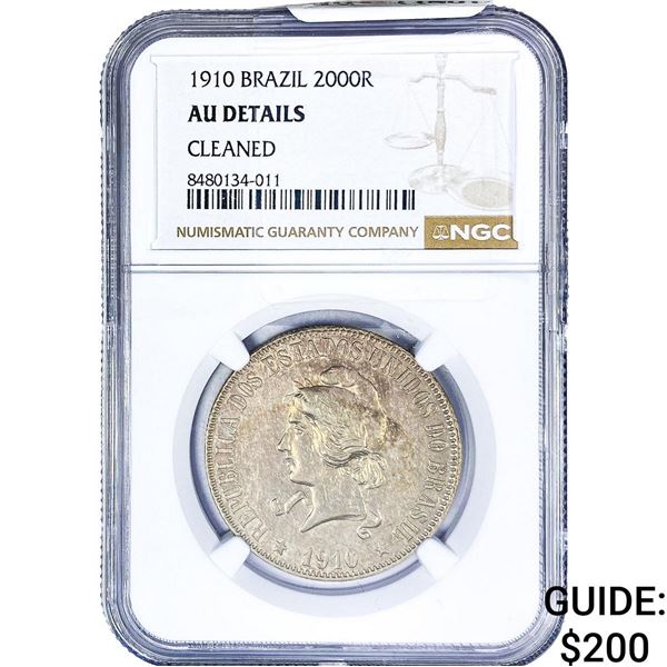 1910 Brazil Silver 2000 Reis NGC AU Details