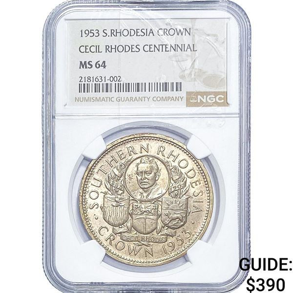 1953 S. Rhodesia Silver Crown NGC MS64