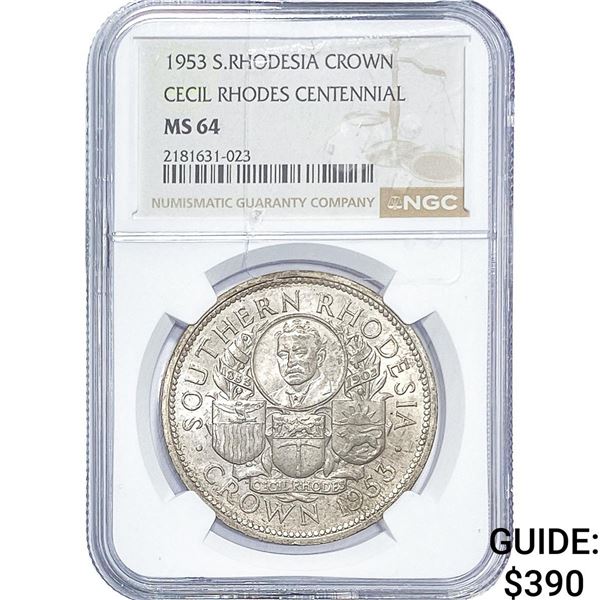 1953 S. Rhodesia Silver Crown NGC MS64