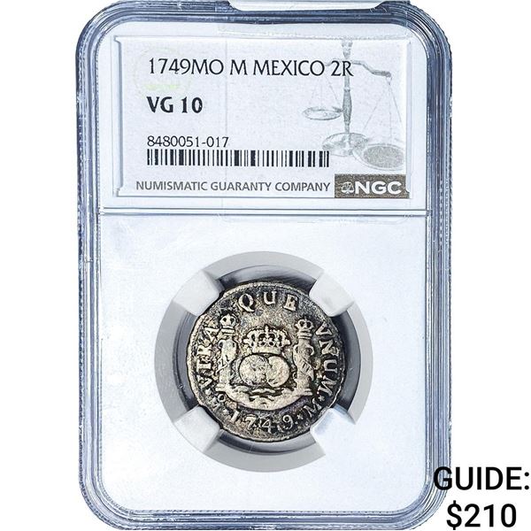 1749-MO Colonial Spain Silver 2 Reales NGC VG10