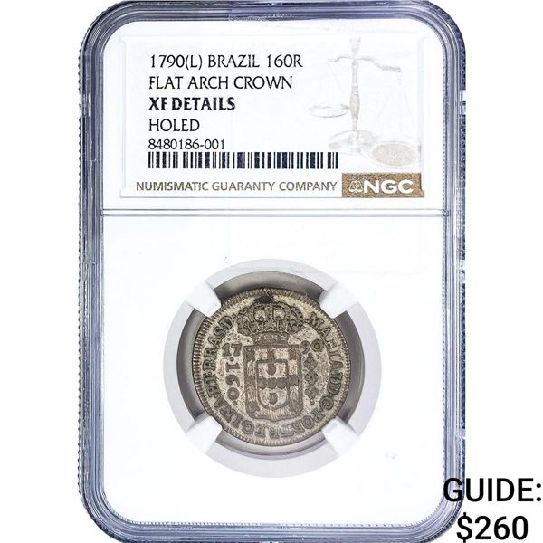 1790 Brazil Silver 160 Reis NGC XF Details