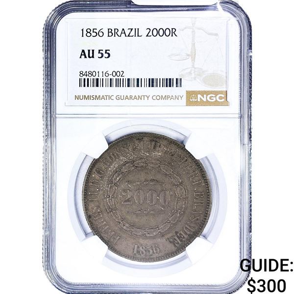 1856 Brazil Silver 2000 Reis NGC AU55